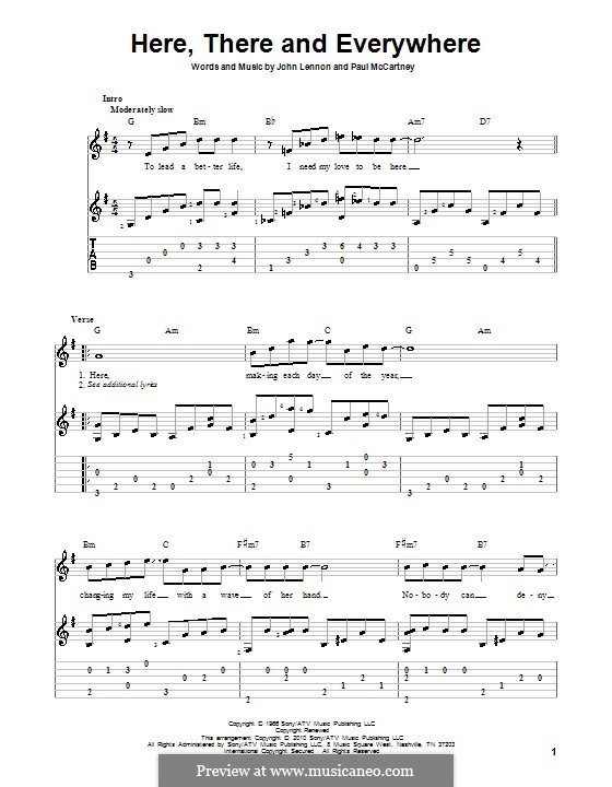 Here, There and Everywhere (The Beatles): For guitar with tabulature (high quality sheet music) by John Lennon, Paul McCartney