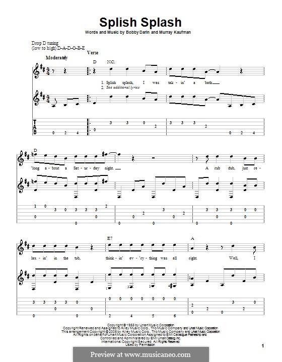 Splish Splash (from You've Got Mail): For guitar with tab by Bobby Darin, Murray Kaufman