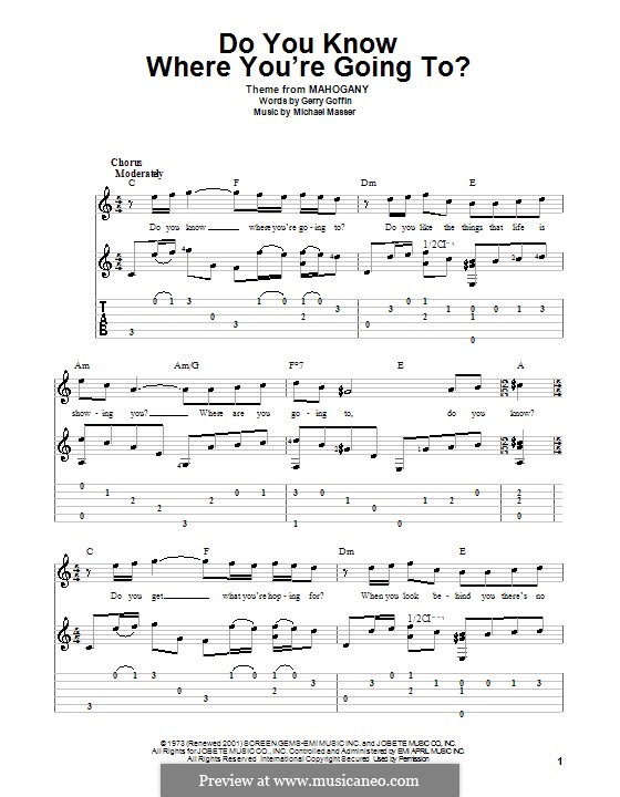 Do You Know Where You're Going To? (Diana Ross): For guitar with tab by Gerry Goffin, Michael Masser