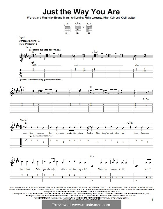 Guitar version: For a single performer by Ari Levine, Khalil Walton, Khari Cain, Bruno Mars, Philip Lawrence