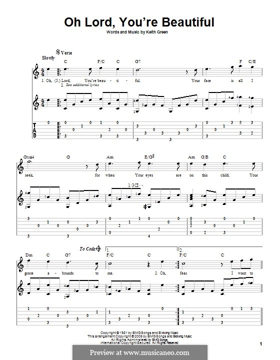 Oh Lord, You're Beautiful: For guitar with tab by Keith Green