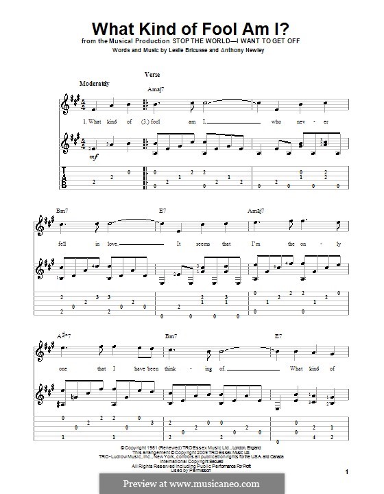 What Kind of Fool am I: For guitar with tab by Anthony Newley, Leslie Bricusse