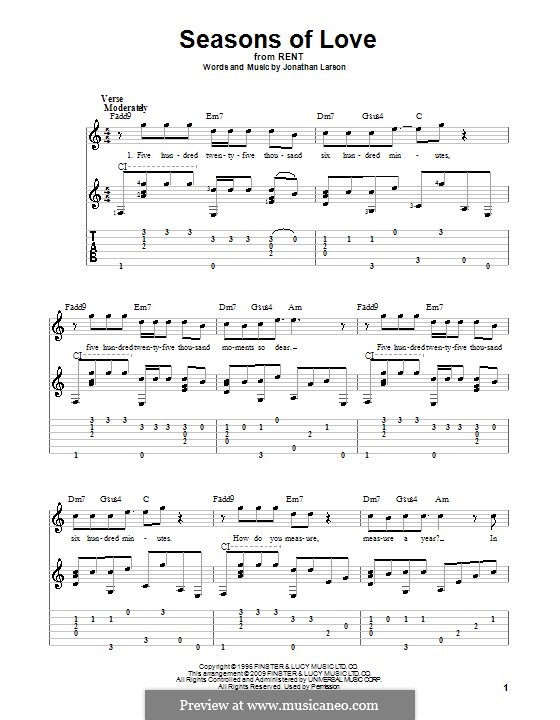 Seasons of Love (from Rent): For guitar with tab by Jonathan Larson