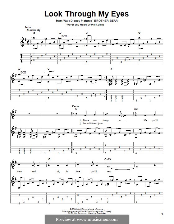 Look Through My Eyes (from Walt Disney's Brother Bear): For guitar with tab by Phil Collins