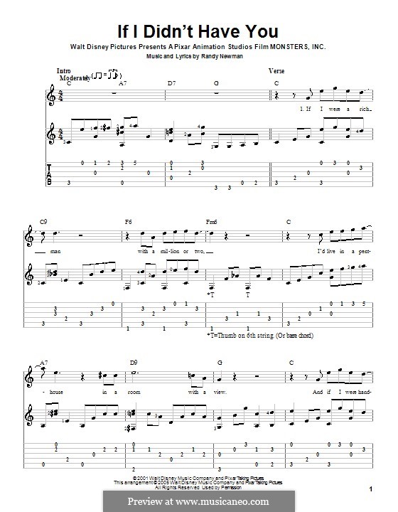 If I Didn't Have You (from Monsters, Inc.) Billy Crystal and John Goodman: For guitar with tab by Randy Newman
