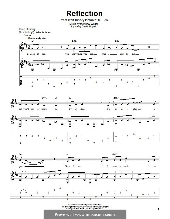 Reflection (from Disney's Mulan): For guitar with tab by Matthew Wilder