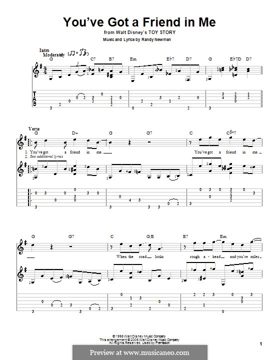 You've Got a Friend in Me (from Disney's Toy Story): For guitar with tab by Randy Newman