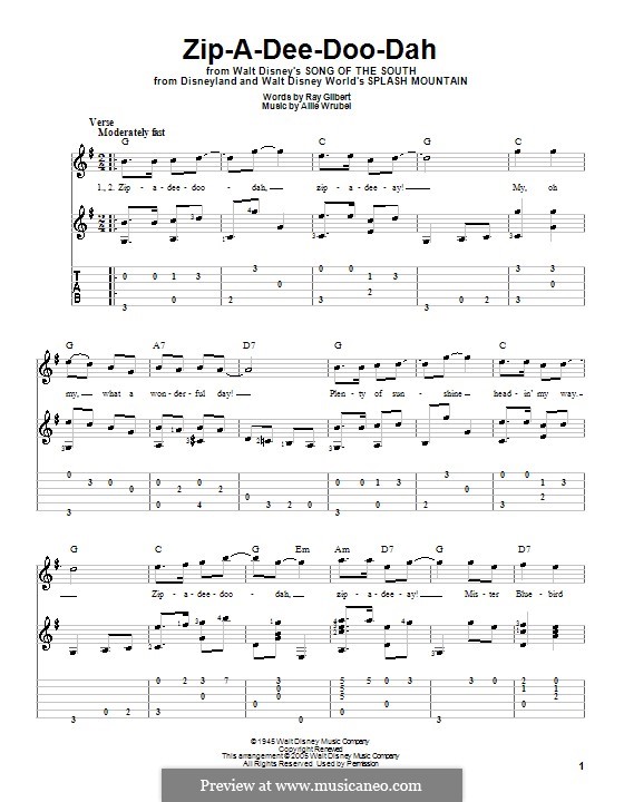 Zip A Dee Doo Dah By A Wrubel Sheet Music On Musicaneo