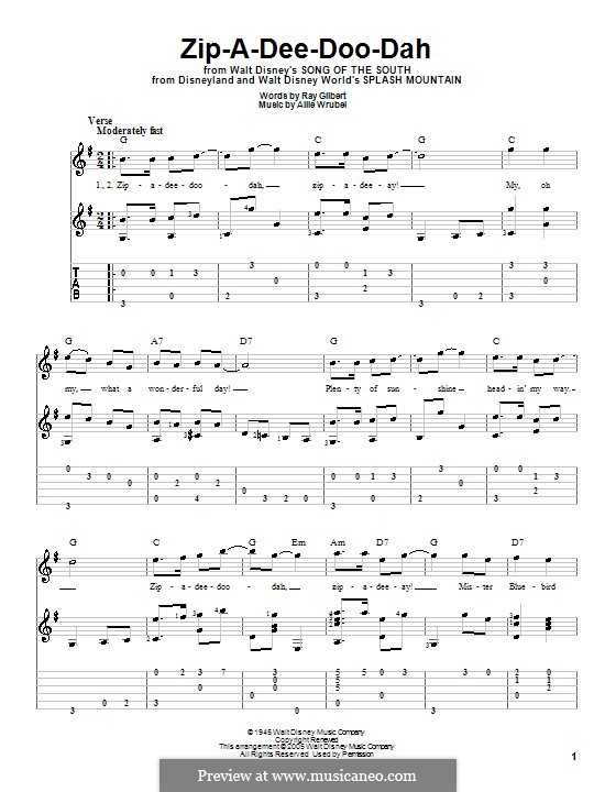 Zip-A-Dee-Doo-Dah: For guitar with tab by Allie Wrubel