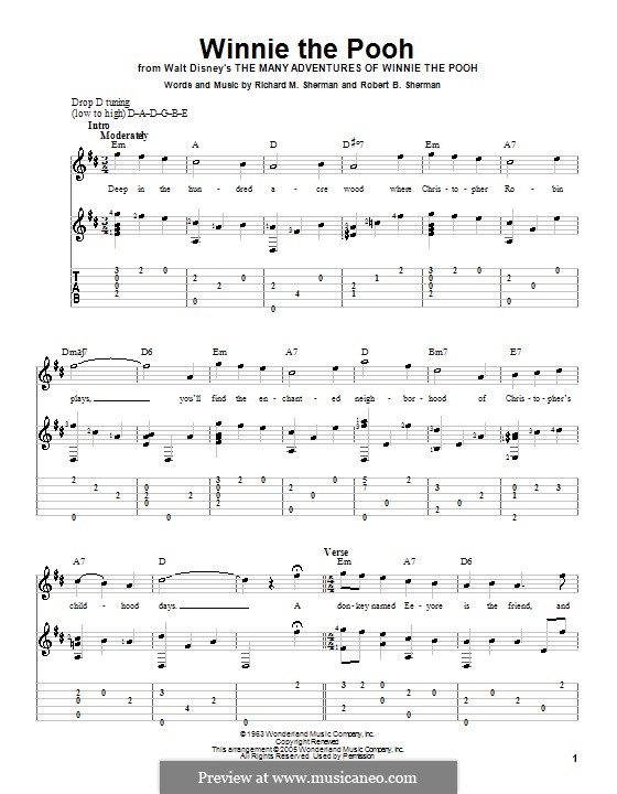 Winnie the Pooh (from The Many Adventures Of Winnie The Pooh): For guitar with tab by Richard M. Sherman, Robert B. Sherman