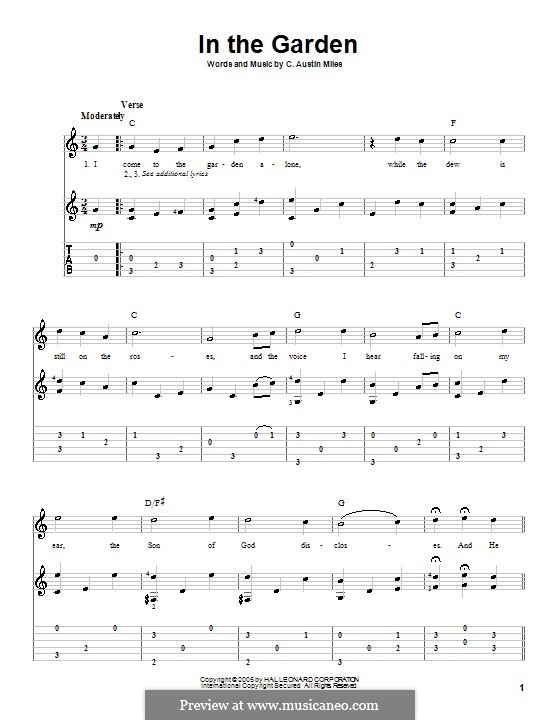 In the Garden: For guitar with tab by Charles Austin Miles