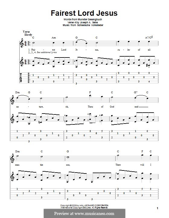 Fairest Lord Jesus: For guitar by folklore