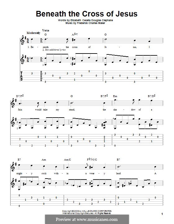 Beneath the Cross of Jesus: For guitar with tab by Frederick Charles Maker