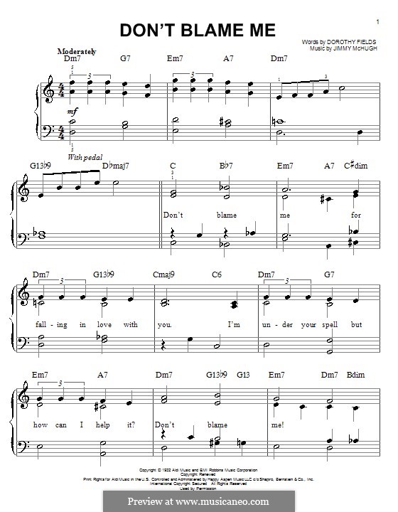 Don't Blame Me: For easy piano by Jimmy McHugh