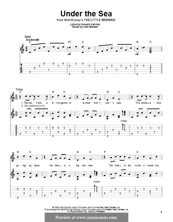 Under the Sea (from The Little Mermaid): For guitar with tab by Alan Menken