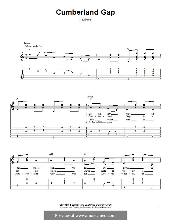 Cumberland Gap: For guitar with tab by folklore