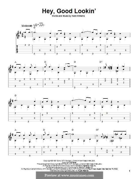 Hey, Good Lookin': For guitar with tab by Hank Williams