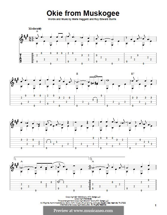 Okie from Muskogee: For guitar with tab by Roy Edward Burris