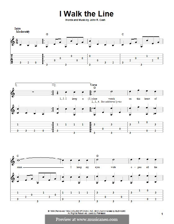 I Walk the Line: For guitar with tab by Johnny Cash