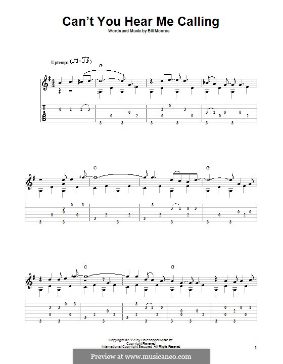 Can't You Hear Me Callin': For guitar with tab by Bill Monroe