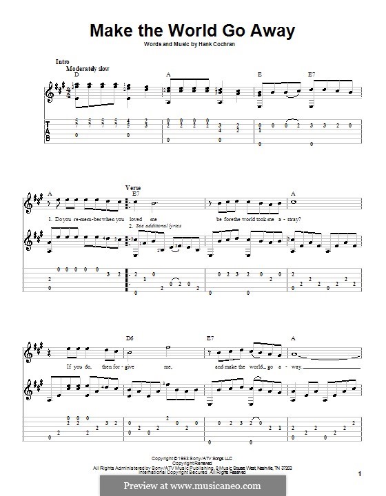 Make the World Go Away (Eddy Arnold): For guitar with tab by Hank Cochran