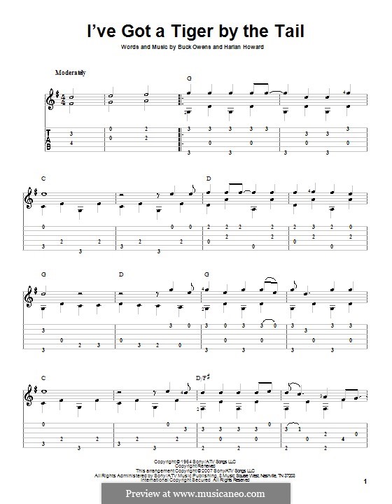 I've Got a Tiger By the Tail (Buck Owens): For guitar with tab by Harlan Howard