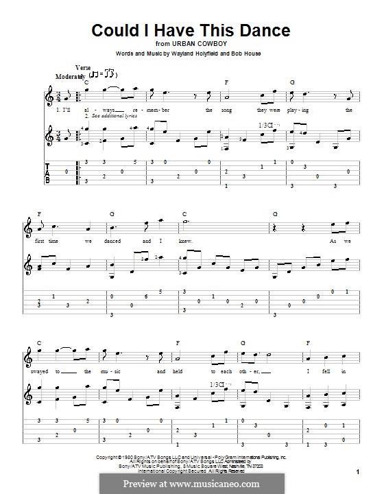 Could I Have This Dance (Anne Murray): For guitar with tab by Bob House, Wayland Holyfield