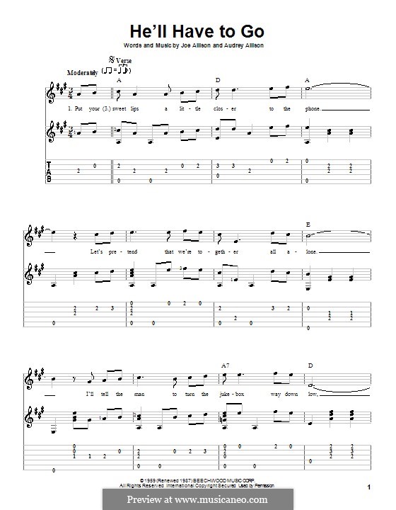 He'll Have To Go (Jim Reeves): For guitar with tab by Audrey Allison, Joe Allison