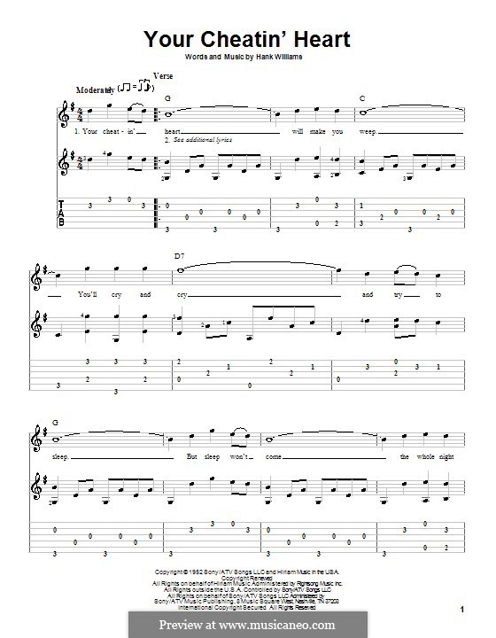 Your Cheatin' Heart: For guitar with tab by Hank Williams