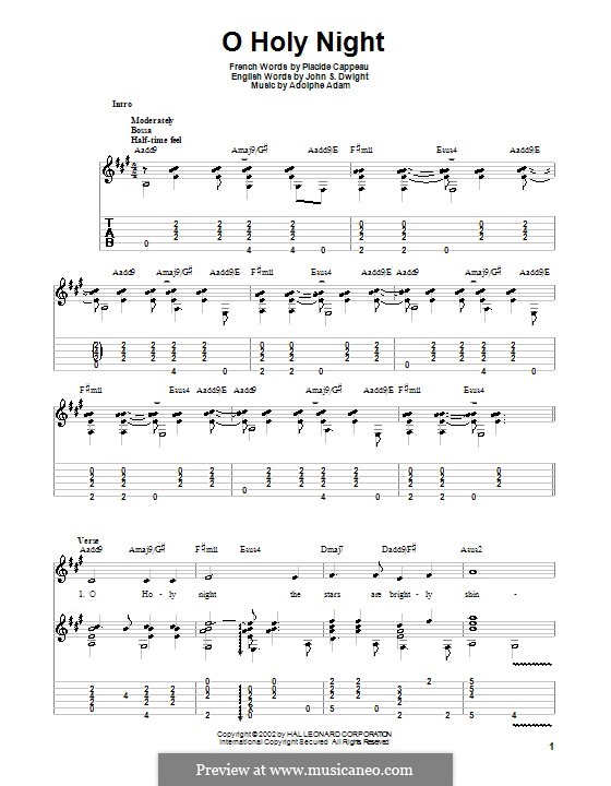 Instrumental version (Printable scores): For guitar with tabulature (high quality sheet music) by Adolphe Adam