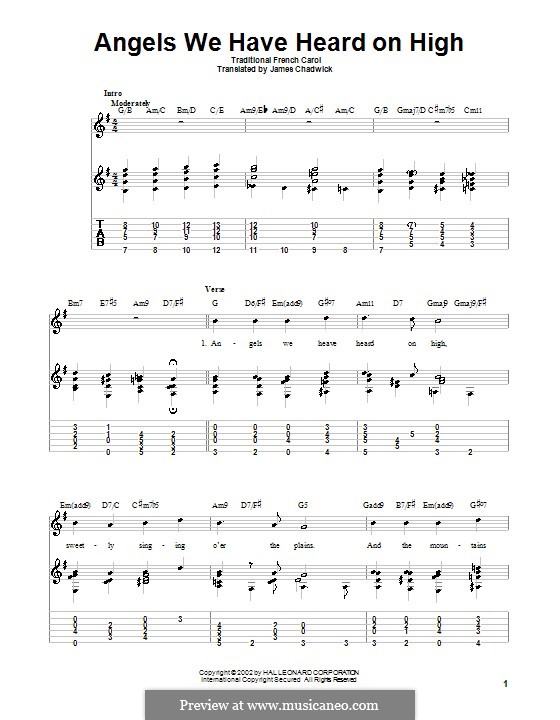 Angels We Have Heard on High: For guitar with tab by folklore