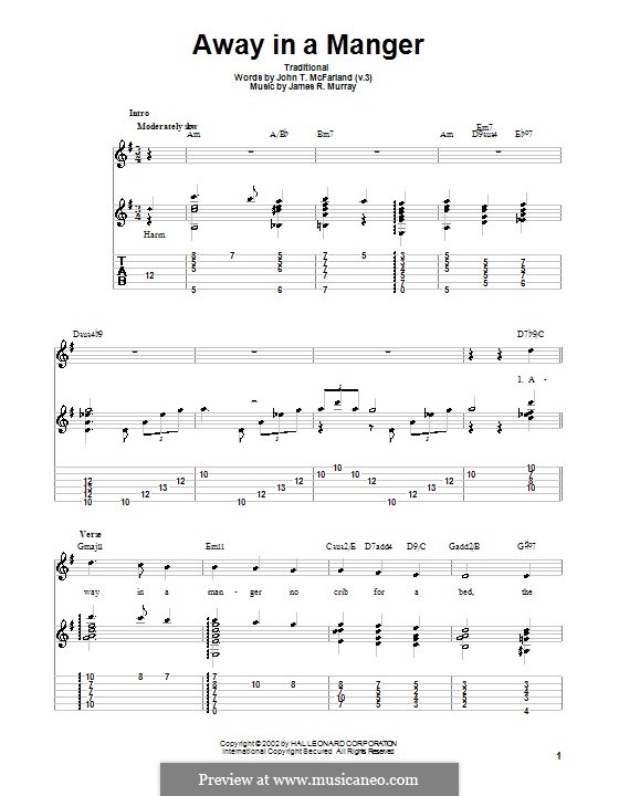 Away in a Manger (Printable Scores): For guitar with tab by James R. Murray