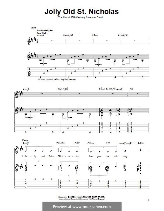 Jolly Old St. Nicholas: For guitar with tab by folklore