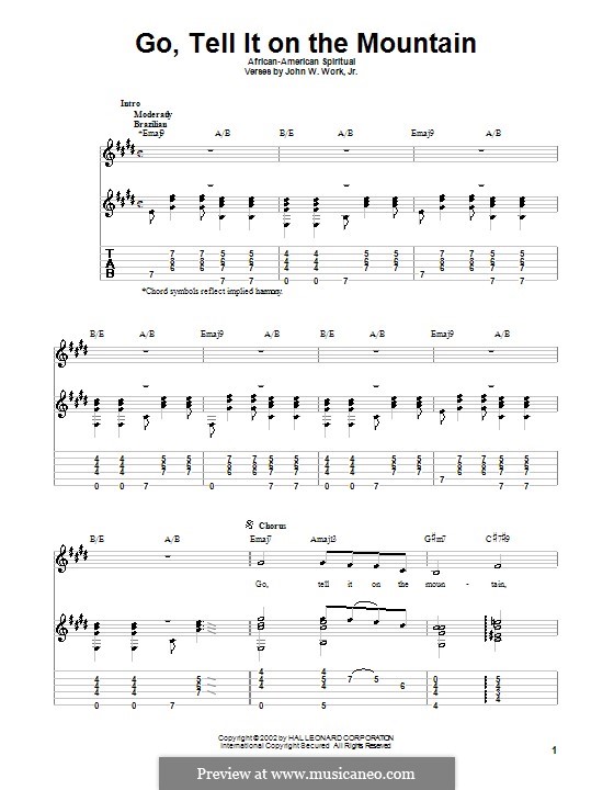 Go, Tell it on the Mountain (Printable Scores): For guitar by folklore
