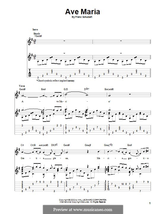 One instrument version: For guitar by Franz Schubert