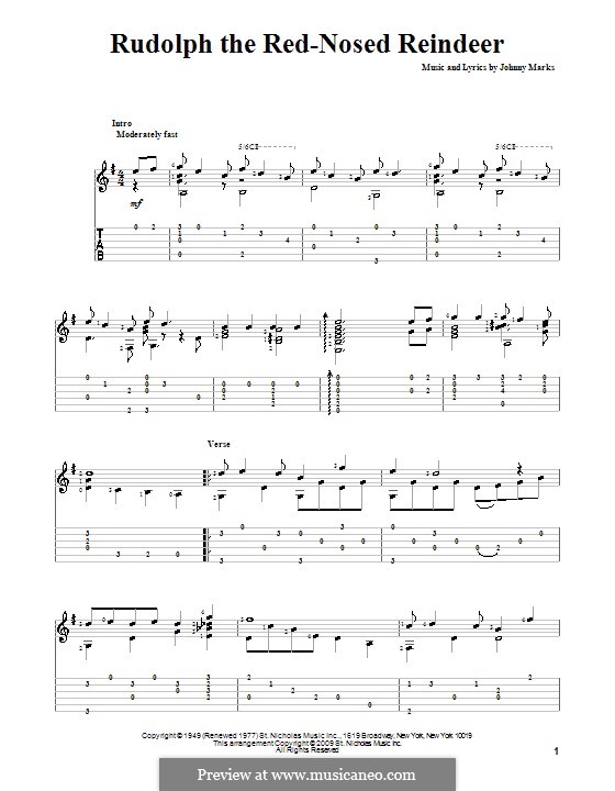 Rudolph the Red-Nosed Reindeer: For guitar with tab by Johnny Marks