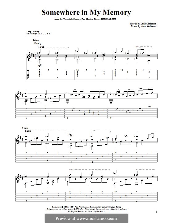 Somewhere in My Memory (from Home Alone): For guitar with tab by John Williams