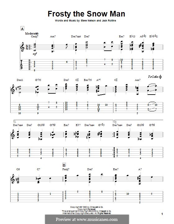 Frosty the Snow Man: For guitar with tablature (C Major) by Jack Rollins, Steve Nelson