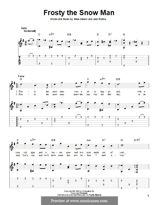 Frosty the Snow Man: For guitar with tablature (Gene Autry) by Jack Rollins, Steve Nelson