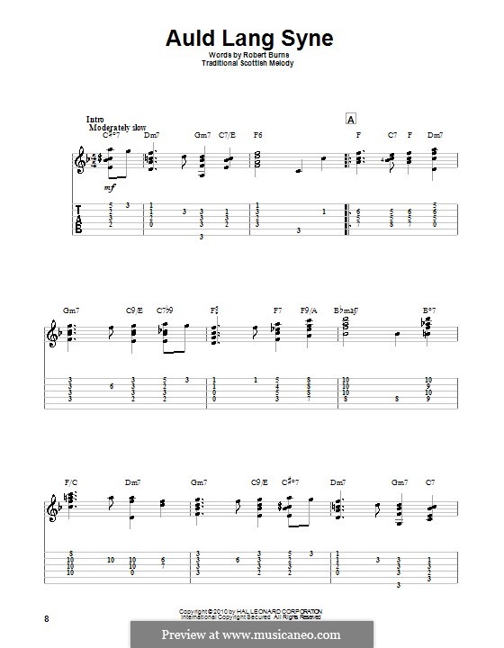 Vocal-instrumental version (printable scores): For guitar with tab by folklore