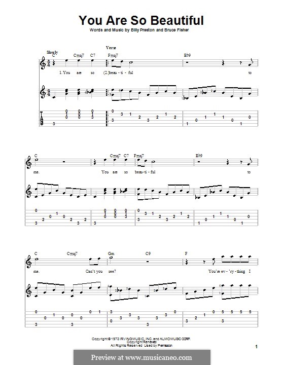You Are So Beautiful (Joe Cocker): For guitar by Billy Preston, Bruce Fisher
