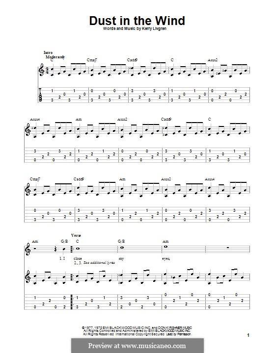 Dust in the Wind (Kansas): For guitar with tab by Kerry Livgren