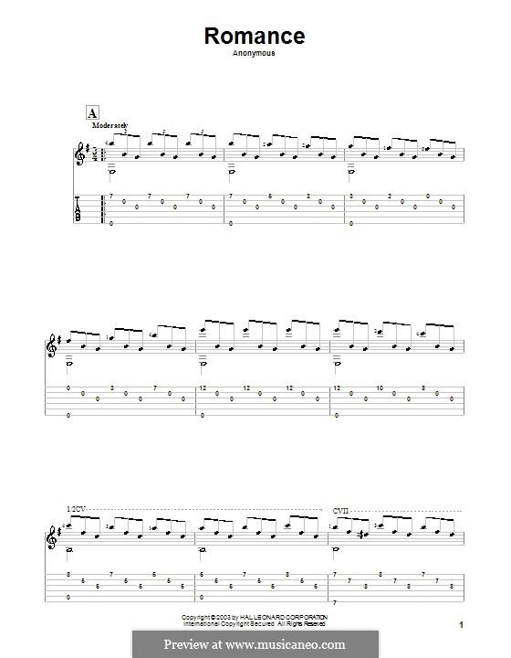 Spanish Romance: For guitar by Unknown (works before 1850)