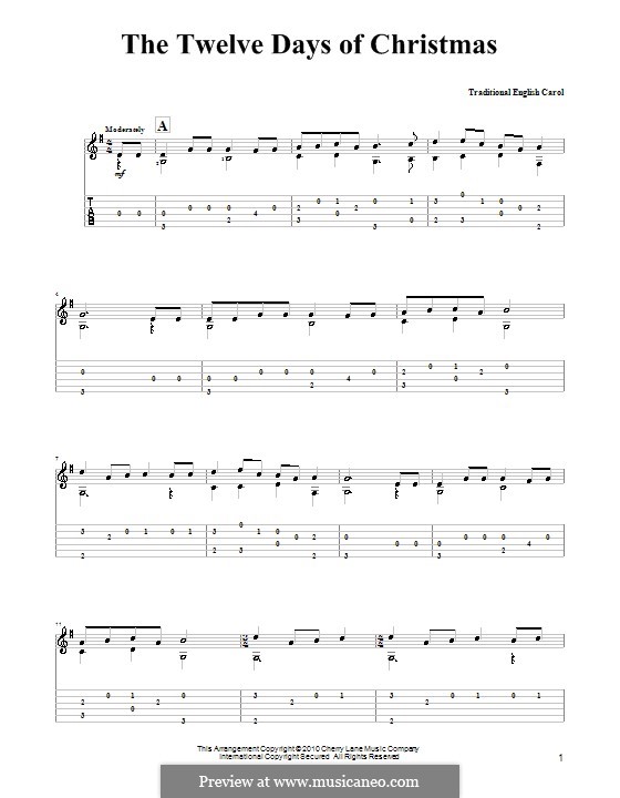 The Twelve Days of Christmas: For guitar with tab by folklore