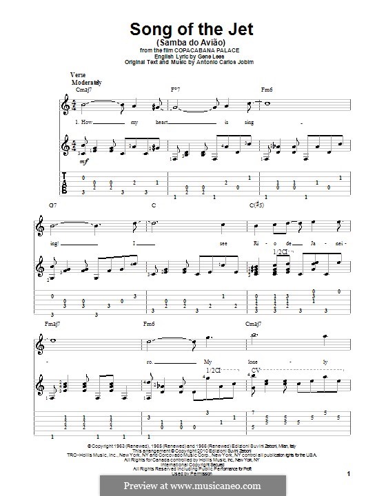 Song of the Jet (Samba do Aviao): For guitar with tablature by Antonio Carlos Jobim