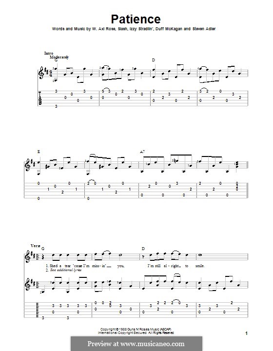 Patience (Guns N' Roses): For guitar with tab by Slash, W. Axl Rose, Duff McKagan, Izzy Stradlin, Steven Adler