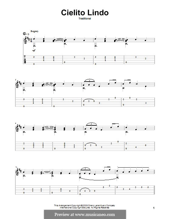 Cielito Lindo: For guitar with tab by folklore