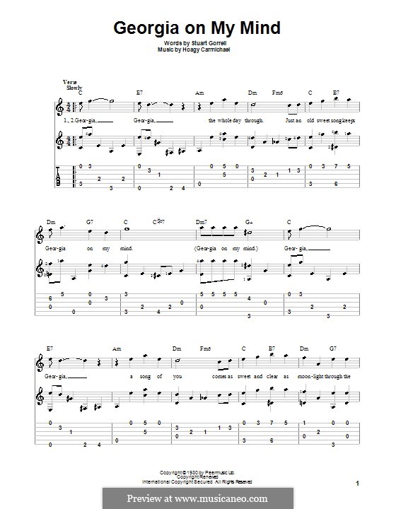 Georgia on My Mind: For guitar with tab by Hoagy Carmichael