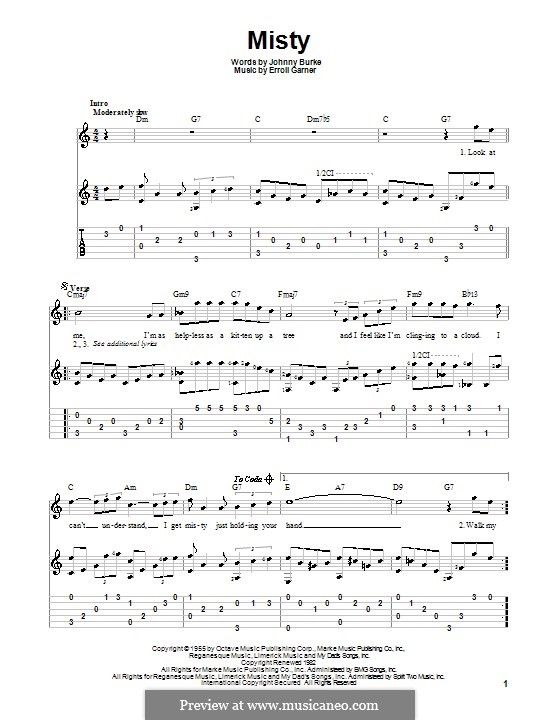 Misty (Johnny Mathis): For guitar with tab by Erroll Garner