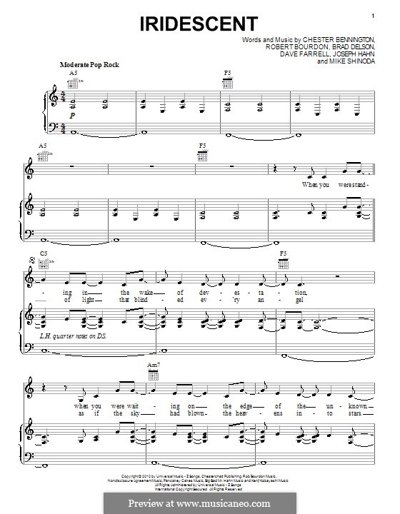 Iridescent (Linkin Park): For voice and piano (or guitar) by Brad Delson, Charles Bennington, David Farrell, Joseph Hahn, Mike Shinoda, Rob Bourdon